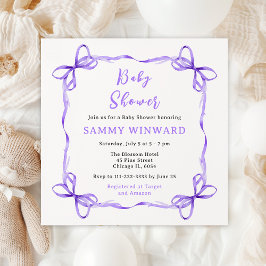 Convites Chá de fraldas de Fita de Coquetes Roxo