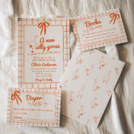 Convites Chá de fraldas de Fita Gingham Gingham de Ganso de