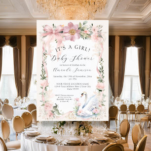 Convites Chá de fraldas de Fita Rosa Piscada Floral Elegant