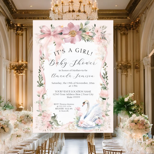 Convites Chá de fraldas de fita rosa-rosa com pincel de Cis (Criador carregado)