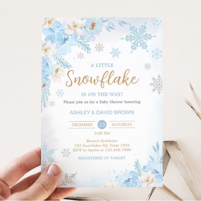 Convites Chá de fraldas de flocos de neve azul (Blue Winter Snowflake Baby Shower Invitation)