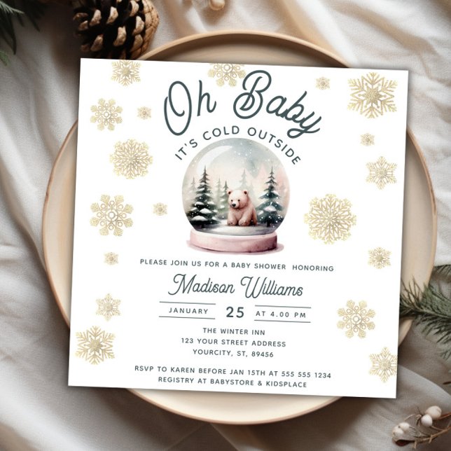 Convites Chá de fraldas de flocos de neve da Wonderland Win (Winter Wonderland Snowflakes Baby Shower Invitation)