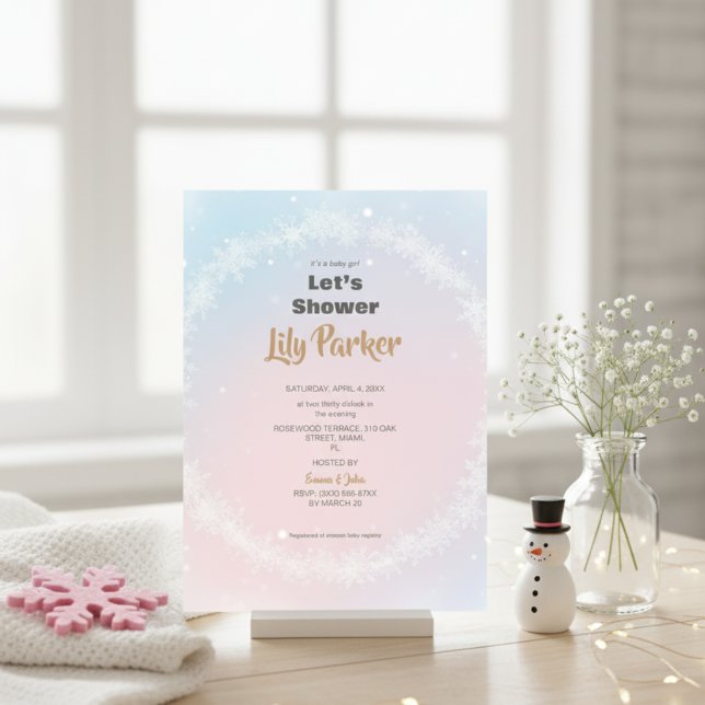 Convites Chá de fraldas de flocos de neve de inverno do Pas (Criador carregado)