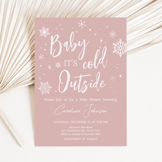 Convites Chá de fraldas de Flocos de Neve Rosa Moderno (Modern Pink Baby It's Cold Outside Baby Shower Invitation
)