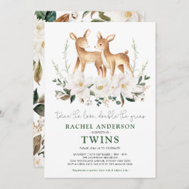 Convites Chá de fraldas de Flor Branco Elegante Twin Deer