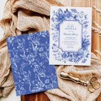 Chá de fraldas de Flor da Chinoiserie Branca Azul