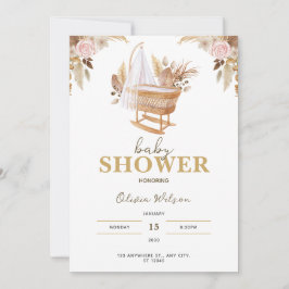 Convites Chá de fraldas de Flor de Cores Aquáticas Branco