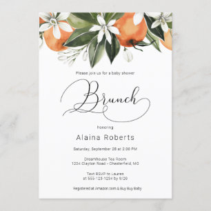 Convites Chá de fraldas de Flor Laranja Brunch