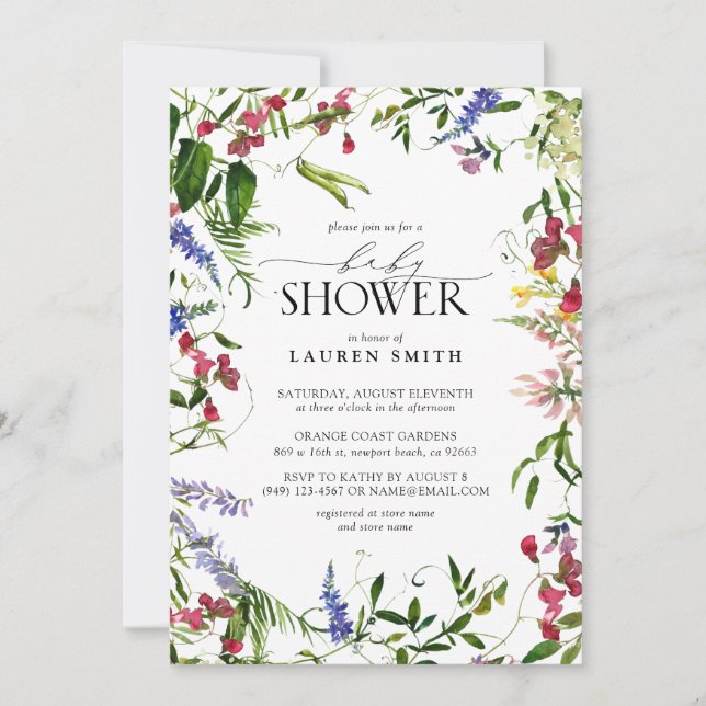 Convites Chá de fraldas de flor selvagem (Frente)