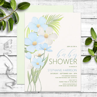 Convites Chá de fraldas de flor selvagem azul