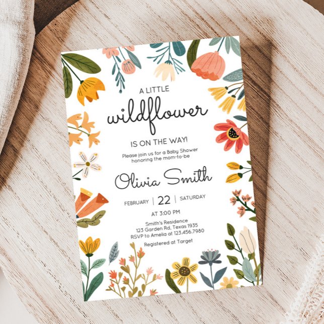 Convites Chá de fraldas de flor selvagem brilhante botânico (Botanical Wildflower Baby Shower Invitation)