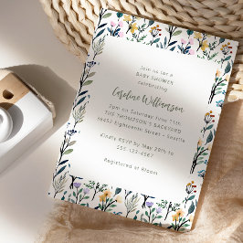 Convites Chá de fraldas de flor selvagem de cor aquosa