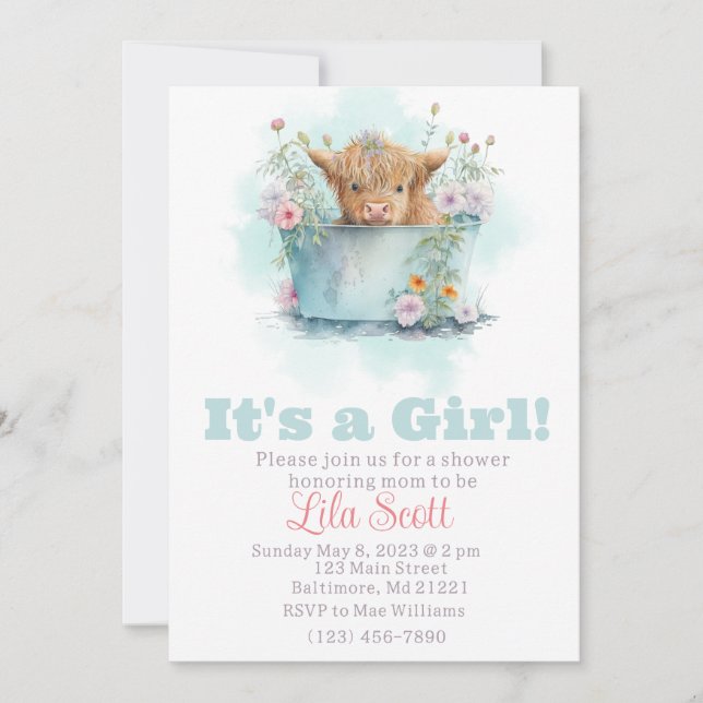 Convites chá de fraldas de flor selvagem de vaca da região  (Frente)