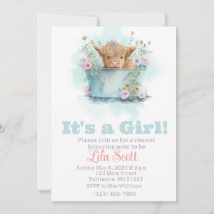 Convites chá de fraldas de flor selvagem de vaca da região