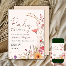 Convites Chá de fraldas de flor selvagem Gênero Boho neutro