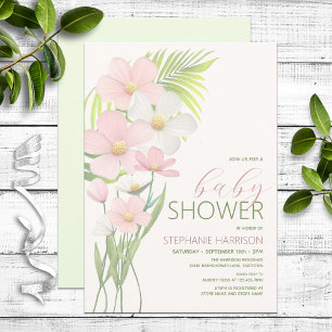Convites Chá de fraldas de flor selvagem rosa