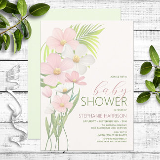 Convites Chá de fraldas de flor selvagem rosa