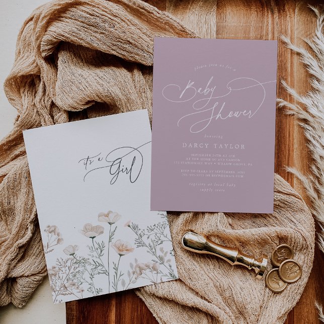 Convites Chá de fraldas de flor selvagem rosa-cheiro Elegan (Elegant Charm Pink Wildflower Baby Shower Invitation)