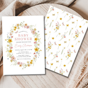 Convites Chá de fraldas de flor selvagem, rosa, de borbolet