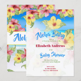 Convites Chá de fraldas de Flor Tropical Beach Aloha