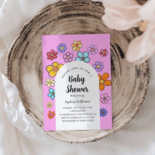 Convites Chá de fraldas de Flor Whimsical - Pêssego e Paste