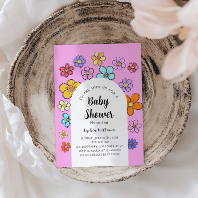 Convites Chá de fraldas de Flor Whimsical - Pêssego e Paste (Criador carregado)