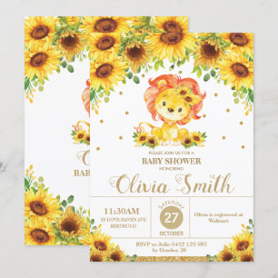 Convites Chá de fraldas de Floral de Lion Sunflower Garota