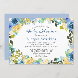 Convites Chá de fraldas de Flores Amarelas Azul de Cores Aq