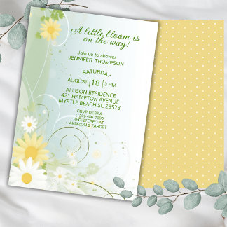 Convites Chá de fraldas de Flores Amarelo e Branco da prima