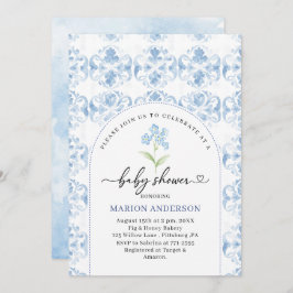 Convites Chá de fraldas de flores azuis