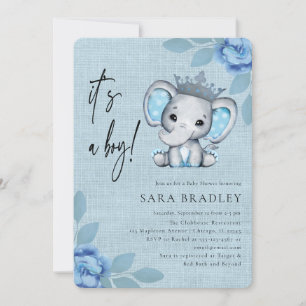 Convites Chá de fraldas de flores de elefante de burlap rus