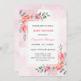 Convites Chá de fraldas de flores de eucalipto com aquarela