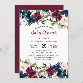 Convites Chá de fraldas de Flores de Marinho de Borgonha de