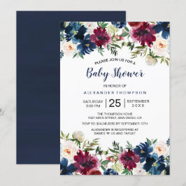 Convites Chá de fraldas de Flores de Marinho de Borgonha de