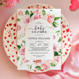 Convites Chá de fraldas de Flores de Peões Rosa-Blush