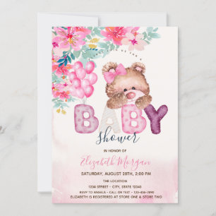 Convites Chá de fraldas de Flores de Urso de Teddy
