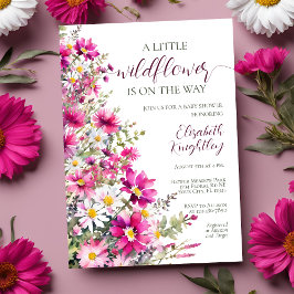 Convites Chá de fraldas de Flores Rosa Rosa-Brilhante