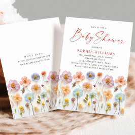 Convites Chá de fraldas de Flores Selvagens de Boho Cor-de-