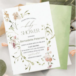 Convites Chá de fraldas de Flores Selvagens de Cor-de-Água 