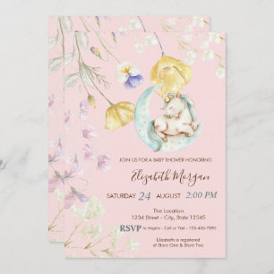 Convites Chá de fraldas de Flores Selvagens de Mola Unicorn