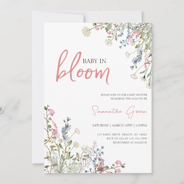 Convites Chá de fraldas de flores silvestres (Frente)