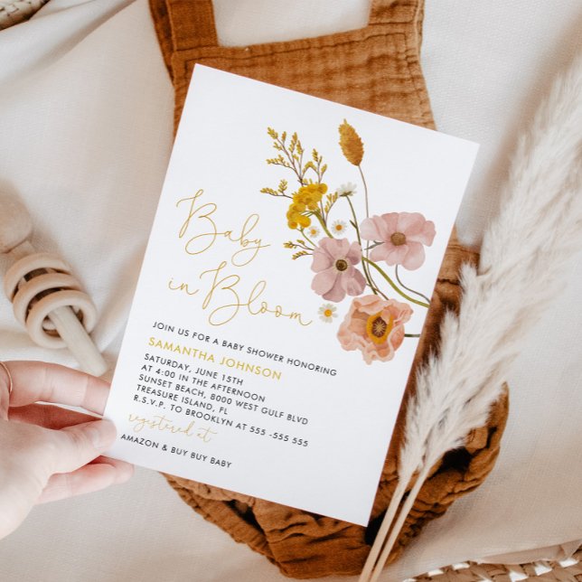 Convites Chá de fraldas de flores silvestres, Bebê em Bloom (Criador carregado)