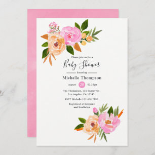 Convites Chá de fraldas de flores silvestres cor-de-água ro