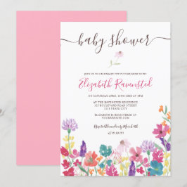 Convites Chá de fraldas de flores silvestres secas, prensad