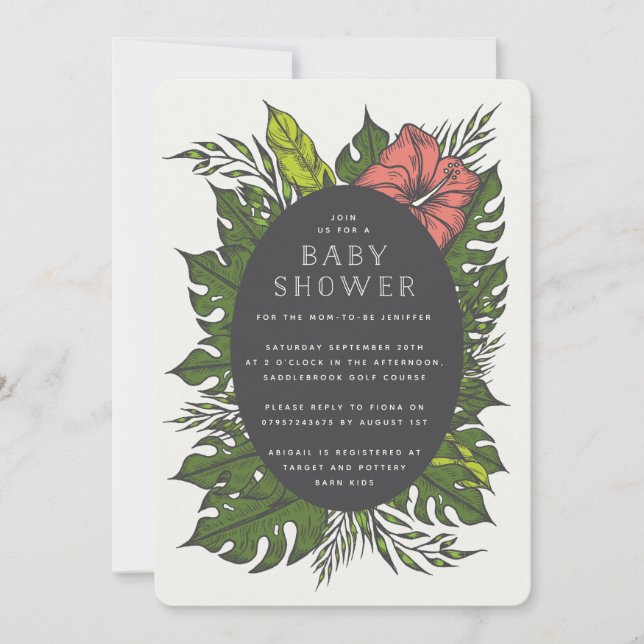 Convites Chá de fraldas de flores tropicais (Frente)