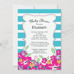 Convites Chá de fraldas de Flores Tropicais de Hibiscus Mod