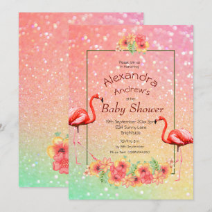 Convites Chá de fraldas de Flores Tropicais Glitter Flamin
