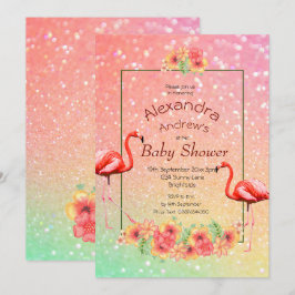 Convites Chá de fraldas de Flores Tropicais Glitter Flaming