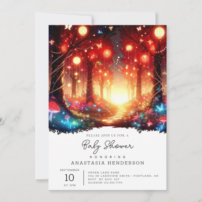 Convites Chá de fraldas de Floresta Magnética Encantada Ado (Frente)