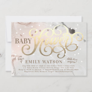 Convites Chá de fraldas de Folha de Ouro da Moderna Surpre